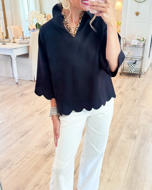 Scallop Edge Detail Solid Top – Effortlessly Chic & Feminine