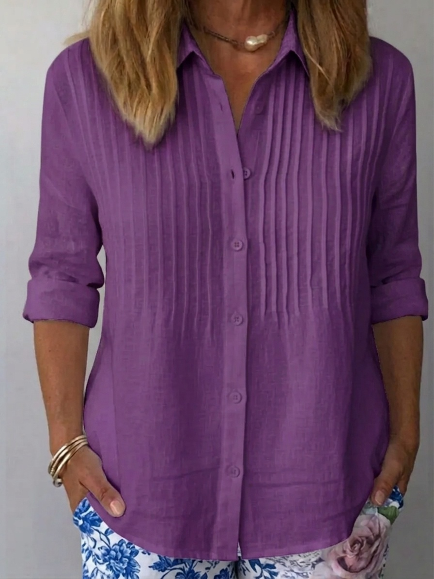 🎁New Arrivals🔥Women's Solid-color Casual Pleated Cotton-linen Shirt