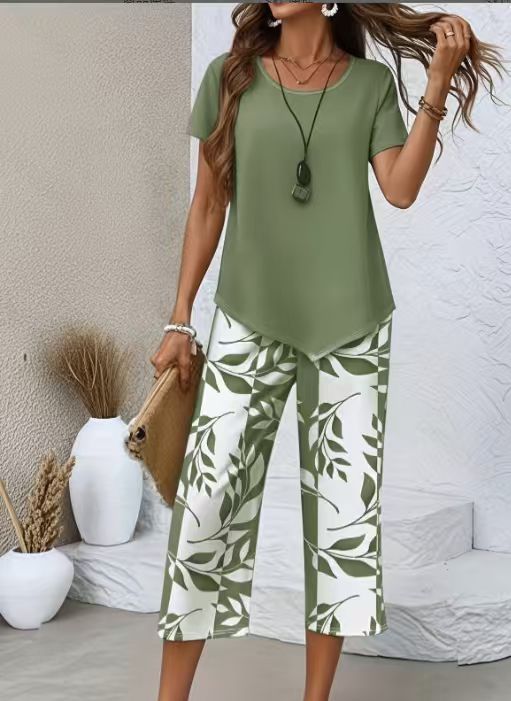 🎁New Arrivals🔥Women's Casual Round Neck Layered Tunic Top and Wide Leg Pants Set
