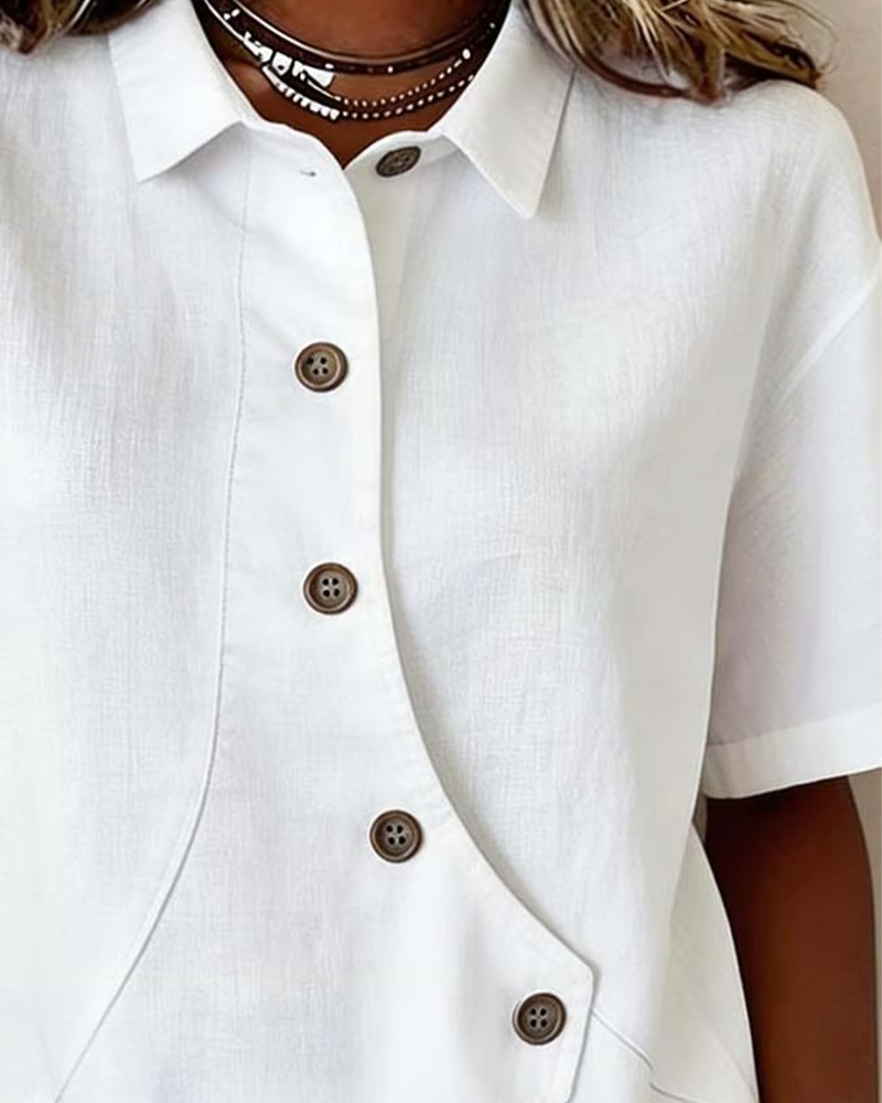 🎁New Arrivals🔥Asymmetric Cotton-Linen Button Blouse