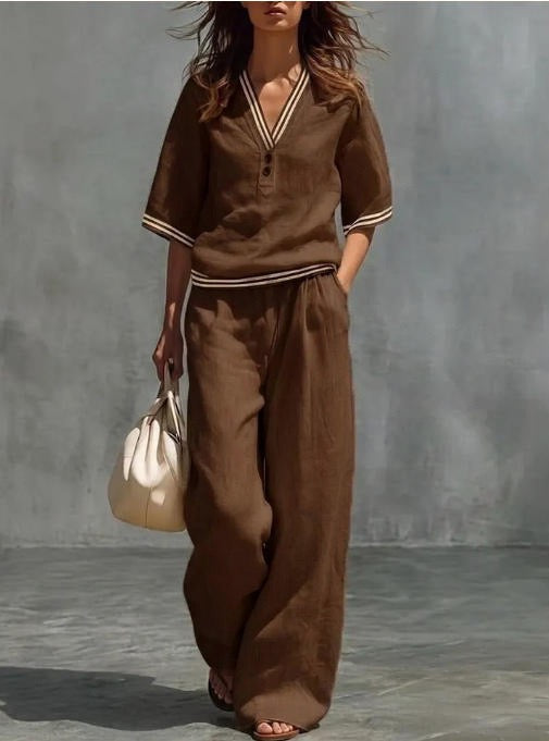 🎁New Arrivals🔥Women's linen two-piece set with a V-neck