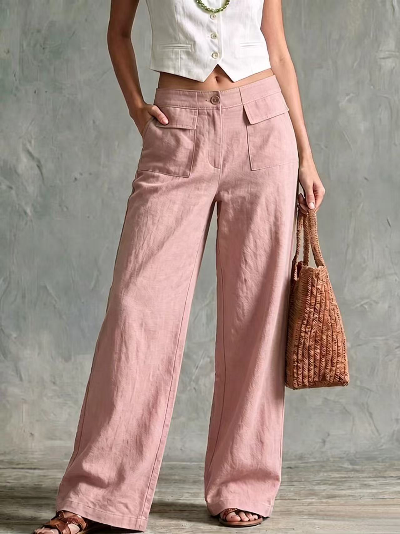 Women's High-Waisted Wide-Leg Pants | Soft Cotton-Linen | Casual Loose Fit | 6 Colors S-3XL