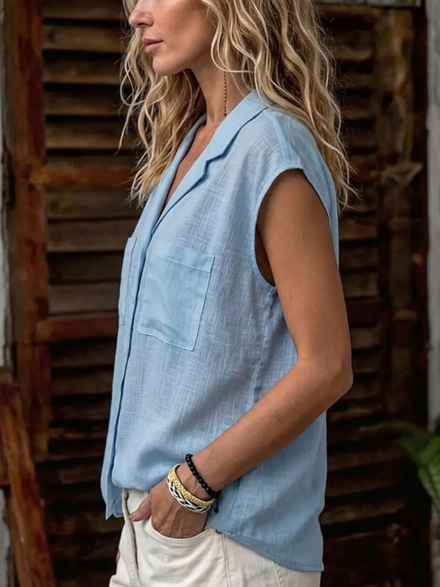🎁New Arrivals🔥Women's Sleeveless Shirt With Double Pockets And Turn-down Collar