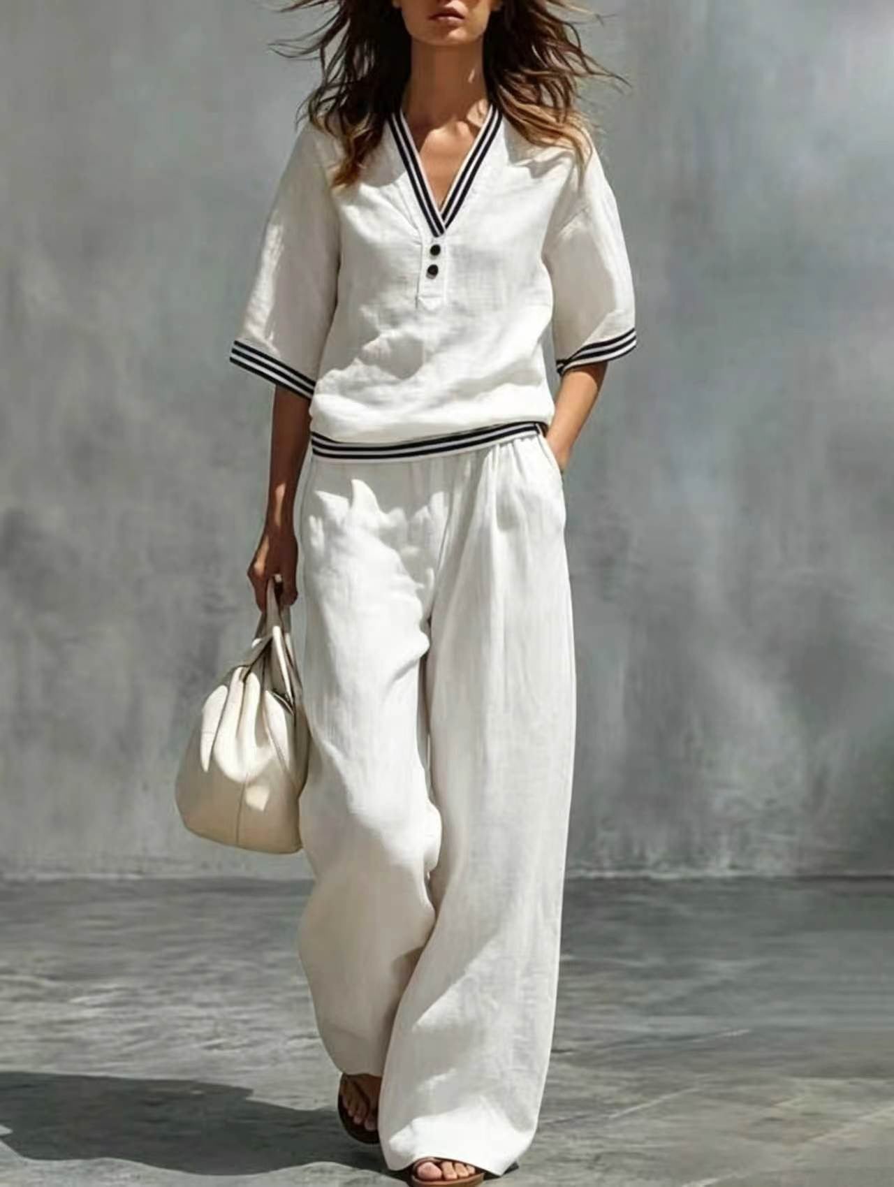 🎁New Arrivals🔥Women's linen two-piece set with a V-neck