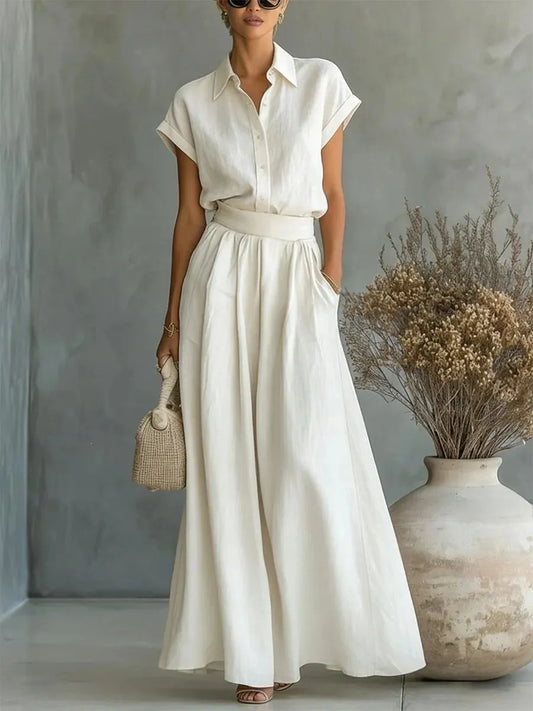 🎁New Arrivals🔥Collared Button-Down Top And Loose-Fitting Casual Pants Suit