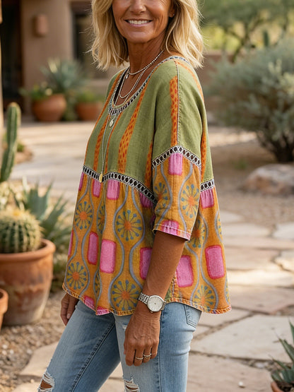 🎁New Arrivals🔥Women's Vintage Abstrct Casual Loose Blouse Shirt