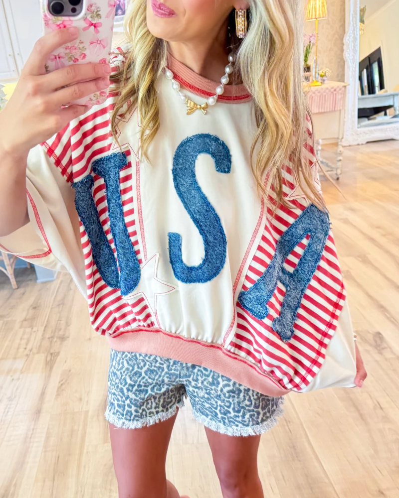Washed Stripe Patchwork Top | Effortlessly Chic Oversized Tee