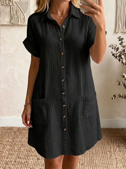 🎁New Arrivals🔥 Women's Cozy Lapel Button-front Cotton-linen Dress