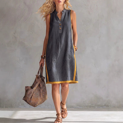 🎁New Arrivals🔥Women's Sleeveless V-Neck Button-Front Pocketed A-Line Midi Dress