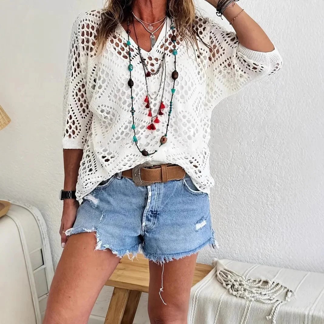 🎁New Arrivals🔥 Handmade Crochet V‐Neck Boho Top | Apricot Summer Essential