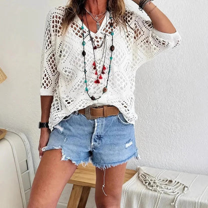🎁New Arrivals🔥 Handmade Crochet V‐Neck Boho Top | Apricot Summer Essential