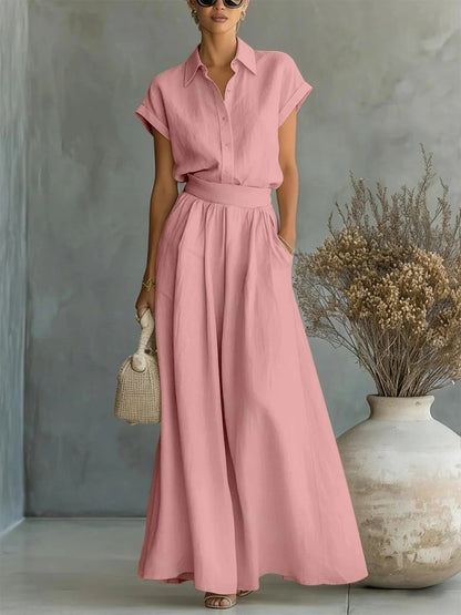 🎁New Arrivals🔥Collared Button-Down Top And Loose-Fitting Casual Pants Suit