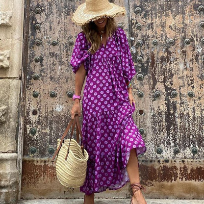 🎁New Arrivals🔥 Puffy Sleeve Floral Pattern Elegant Boho Dress