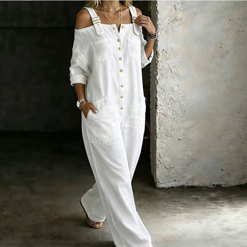 🔥Limited-time offer-Loose Fit Wide-Leg Overall Jumpsuit with Pockets
