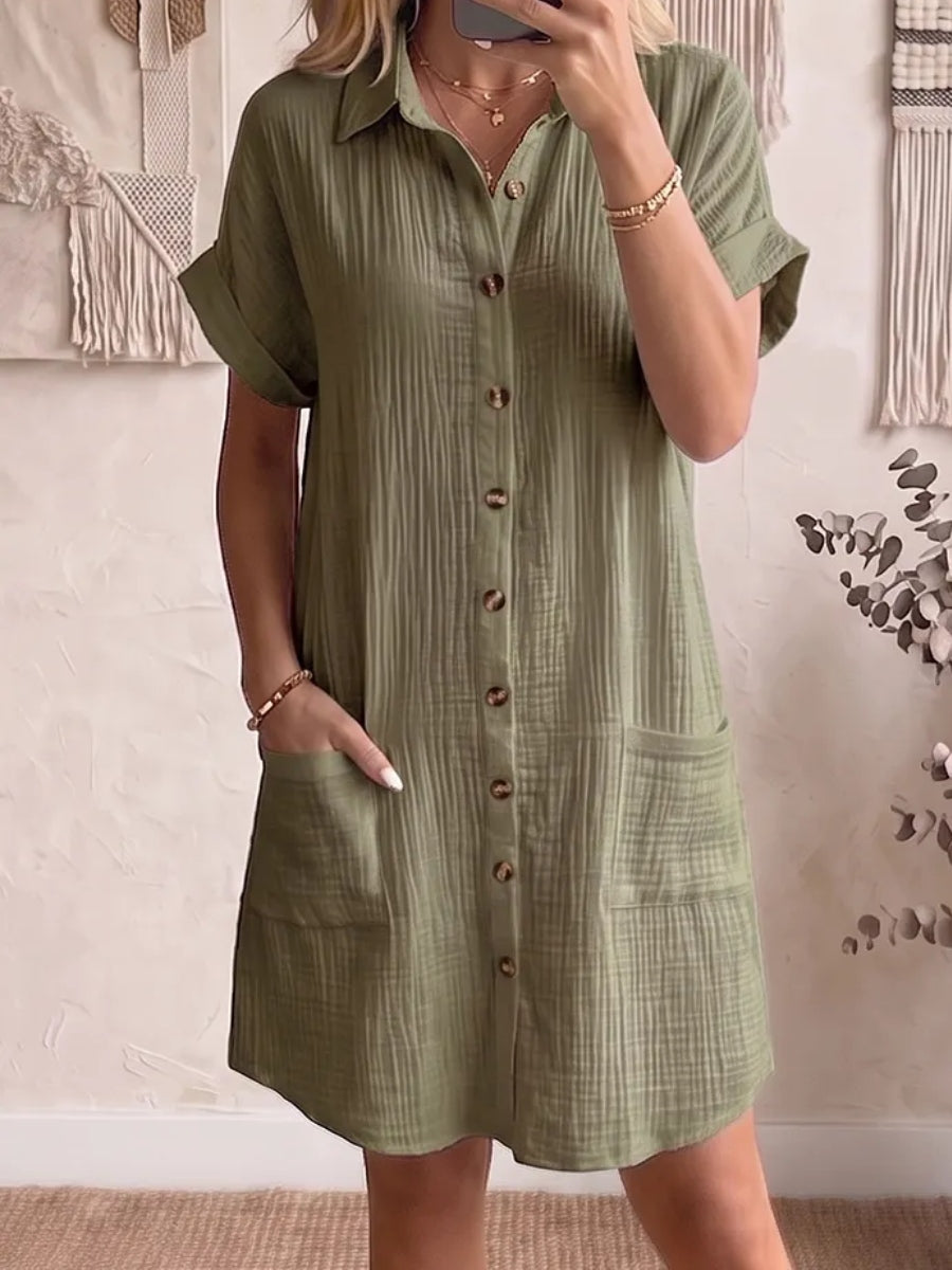 🎁New Arrivals🔥 Women's Cozy Lapel Button-front Cotton-linen Dress