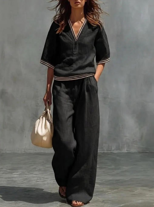 🎁New Arrivals🔥Women's linen two-piece set with a V-neck