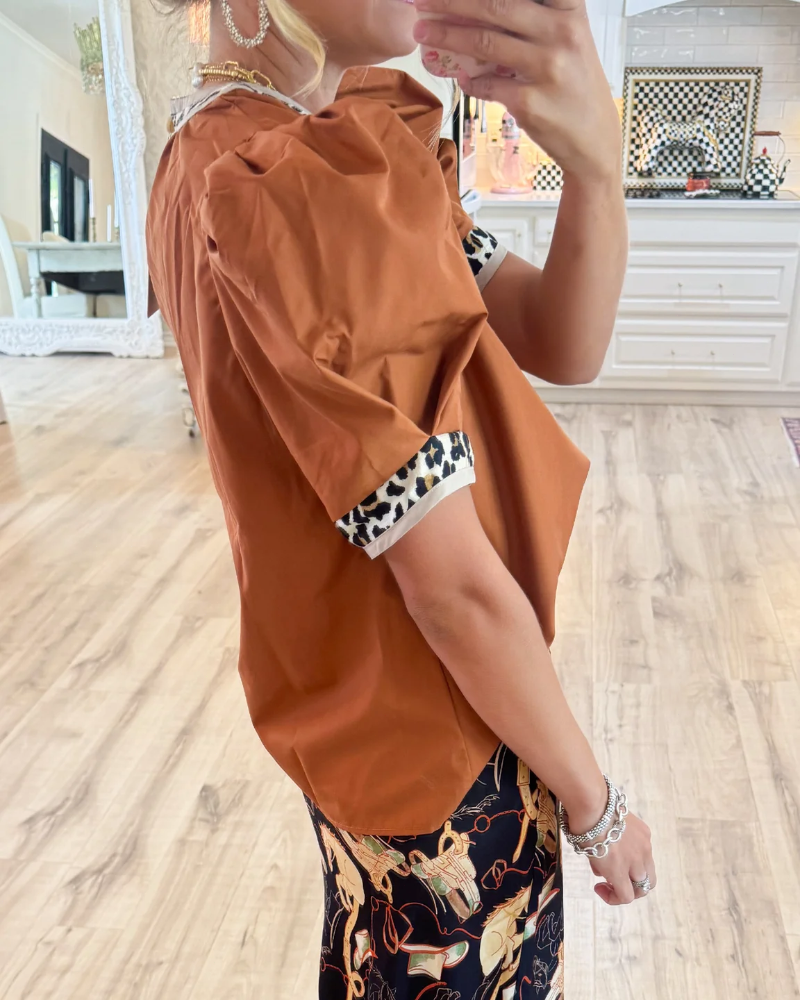 🎁New Arrivals🔥Women's Leopard Contrast Puff Sleeve Top