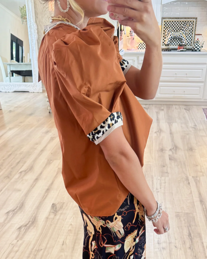 🎁New Arrivals🔥Women's Leopard Contrast Puff Sleeve Top