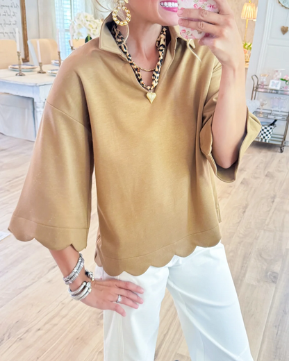 Scallop Edge Detail Solid Top – Effortlessly Chic & Feminine