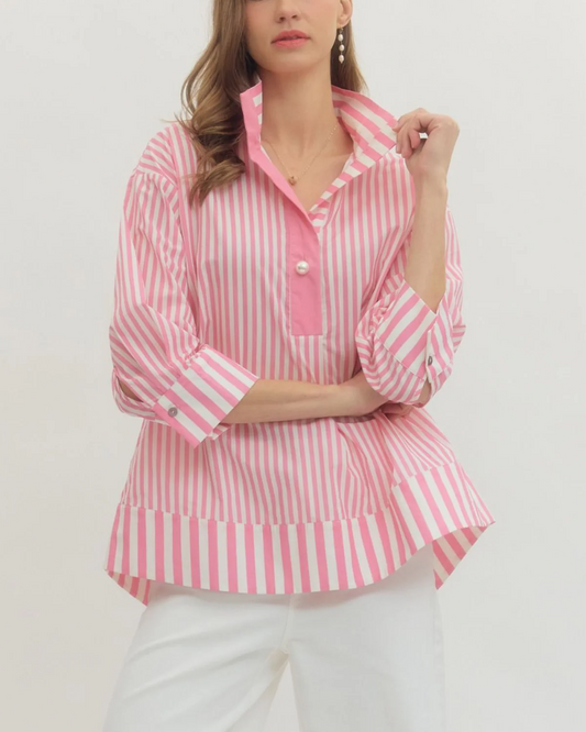 Penny Pearl + Stripe Top – The Chic 100% Cotton Blouse That Turns Heads Without Trying