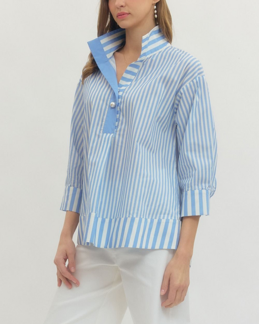 Penny Pearl + Stripe Top – The Chic 100% Cotton Blouse That Turns Heads Without Trying