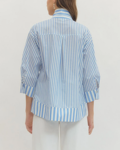 Penny Pearl + Stripe Top – The Chic 100% Cotton Blouse That Turns Heads Without Trying