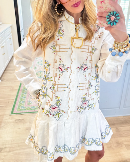 Vintage Button-Up Ruffle Hem Dress
