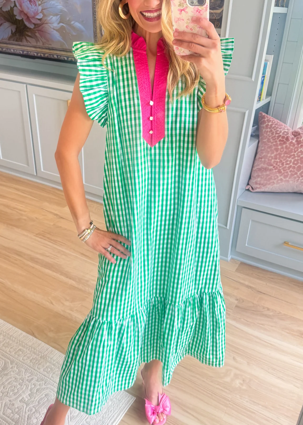 🎁New Arrivals🔥Fresh Chic Gingham Midi Dress with Ruffle Sleeves
