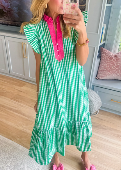 🎁New Arrivals🔥Fresh Chic Gingham Midi Dress with Ruffle Sleeves