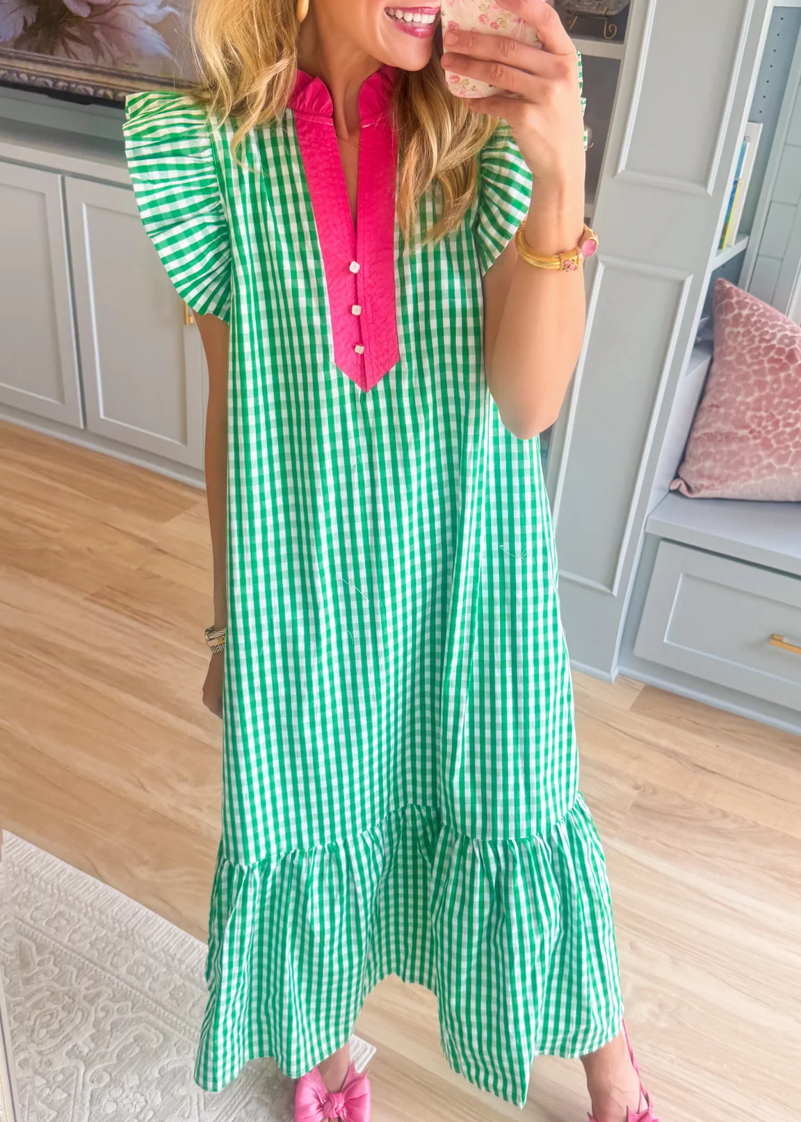 🎁New Arrivals🔥Fresh Chic Gingham Midi Dress with Ruffle Sleeves