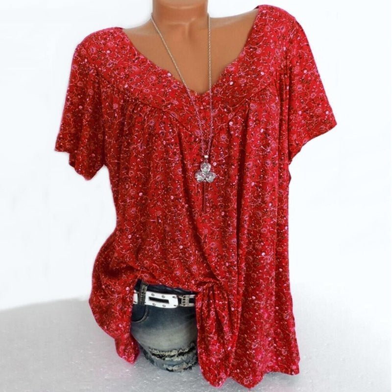 Women's Casual V-Neck Printed T-Shirt – Short Sleeve Summer Top