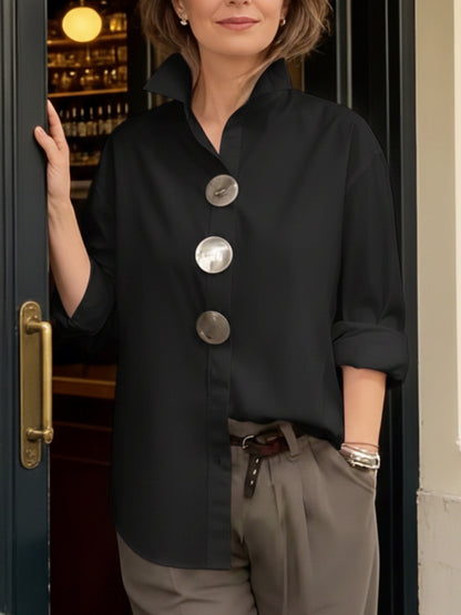 🎁New Arrivals🔥Elegant Stand-collar Metal Buttons Cotton Linen Blouse