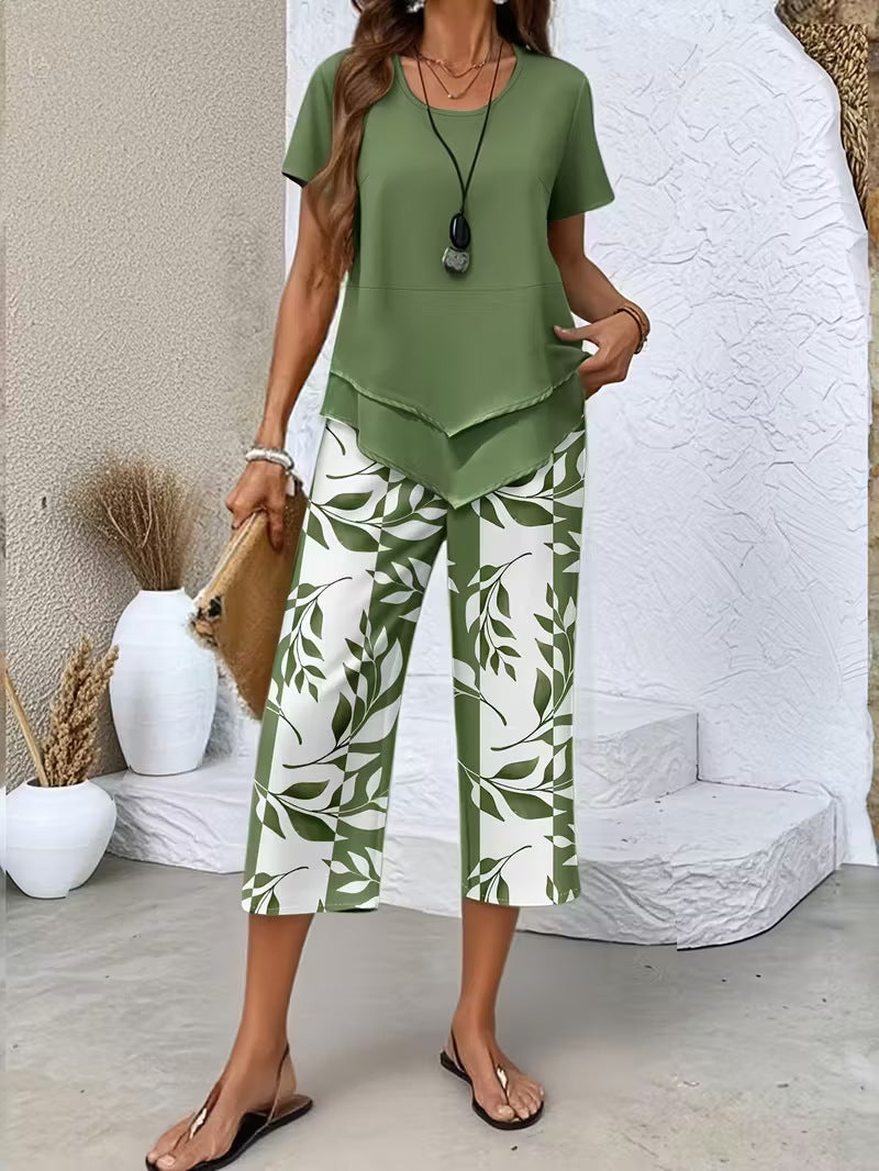 🎁New Arrivals🔥Women's Casual Round Neck Layered Tunic Top and Wide Leg Pants Set