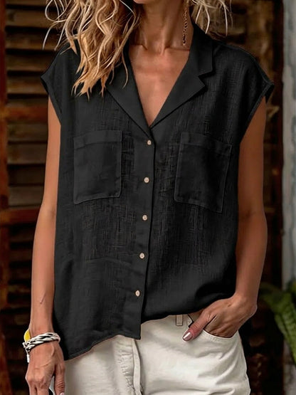 🎁New Arrivals🔥Women's Sleeveless Shirt With Double Pockets And Turn-down Collar