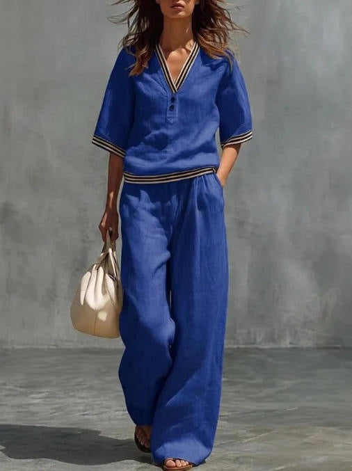 🎁New Arrivals🔥Women's linen two-piece set with a V-neck