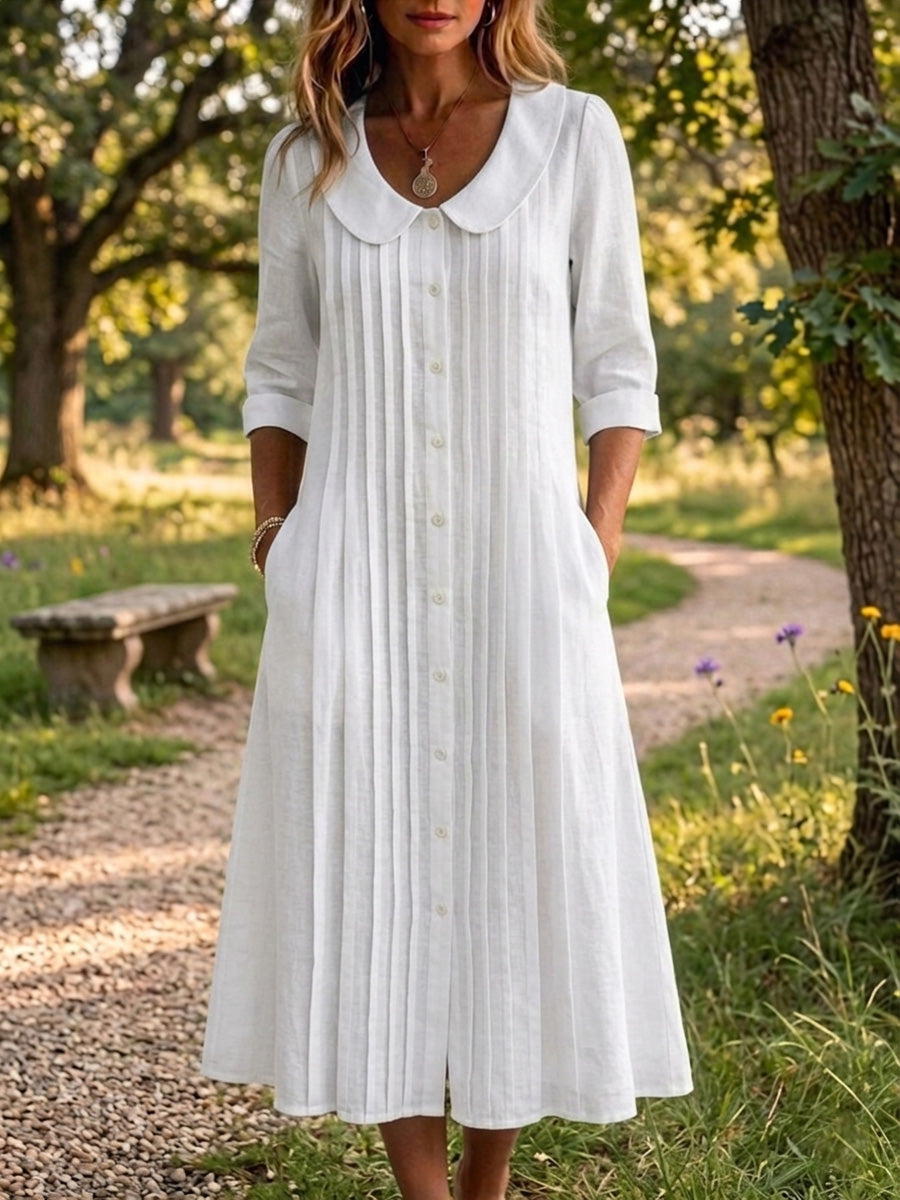 🎁New Arrivals🔥 Women's Peter Pan Collar Casual Loose Pleated Cotton And Linen Dress