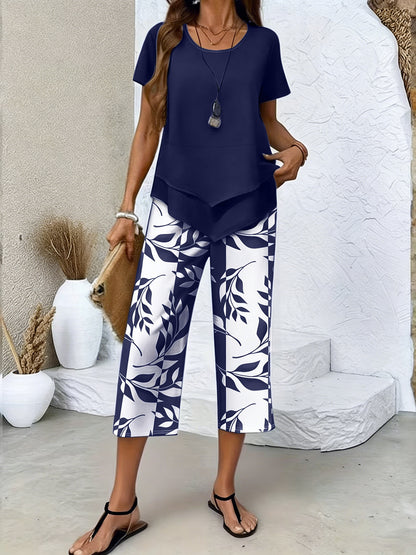 🎁New Arrivals🔥Women's Casual Round Neck Layered Tunic Top and Wide Leg Pants Set