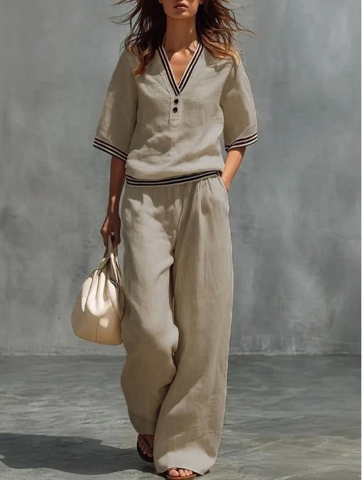 🎁New Arrivals🔥Women's linen two-piece set with a V-neck