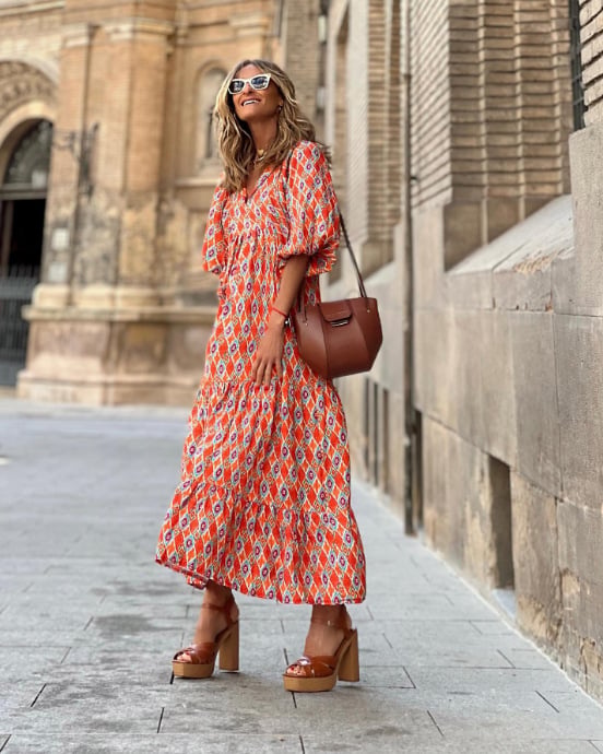 🎁New Arrivals🔥 Puffy Sleeve Floral Pattern Elegant Boho Dress