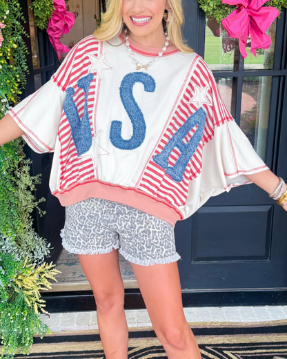 Washed Stripe Patchwork Top | Effortlessly Chic Oversized Tee