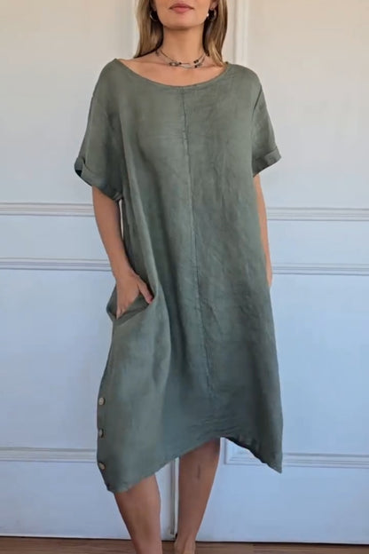Short-sleeved Round Neck Linen Dress