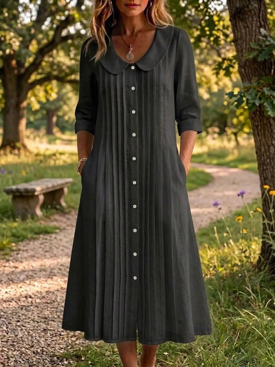 🎁New Arrivals🔥 Women's Peter Pan Collar Casual Loose Pleated Cotton And Linen Dress