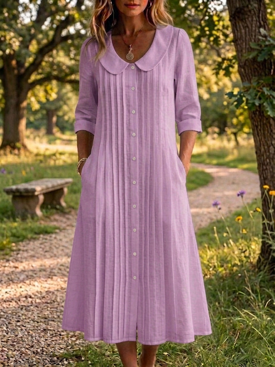 🎁New Arrivals🔥 Women's Peter Pan Collar Casual Loose Pleated Cotton And Linen Dress