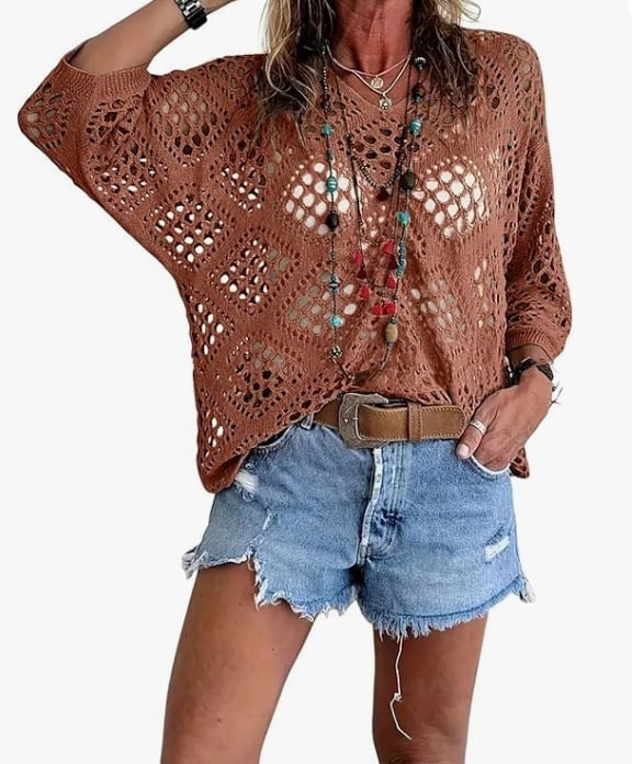 🎁New Arrivals🔥 Handmade Crochet V‐Neck Boho Top | Apricot Summer Essential