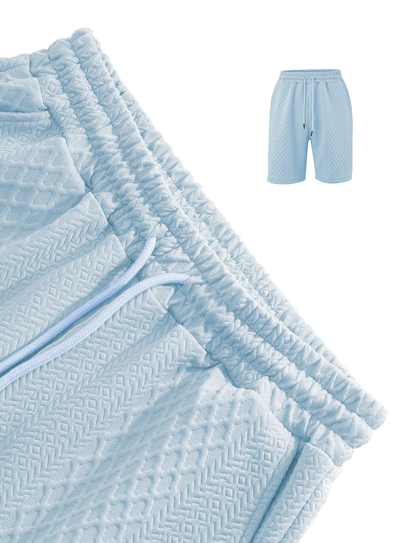 🎁Men's Solid Polo Shirt & Drawstring Waist Shorts Set, Cozy Breathable Two-piece Outfits