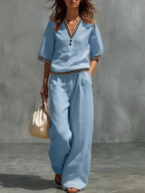 🎁New Arrivals🔥Women's linen two-piece set with a V-neck