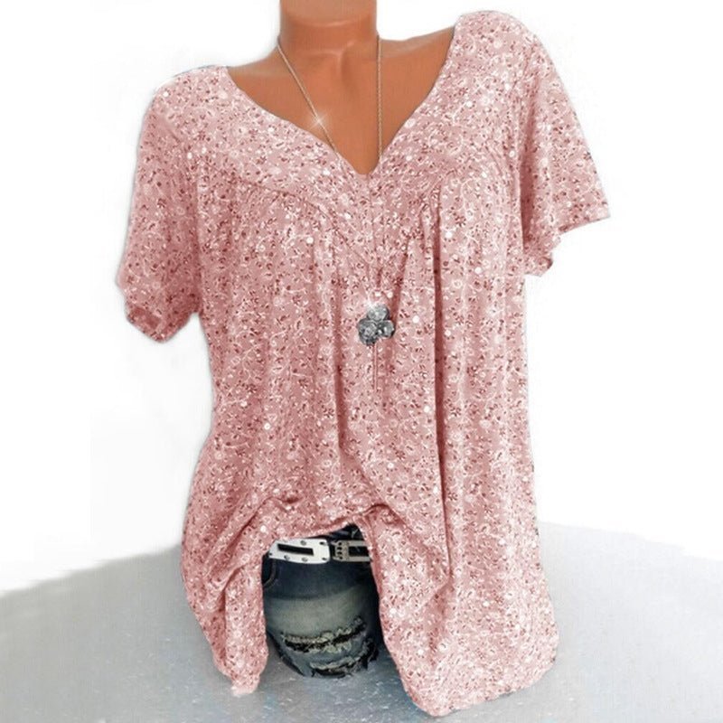 Women's Casual V-Neck Printed T-Shirt – Short Sleeve Summer Top