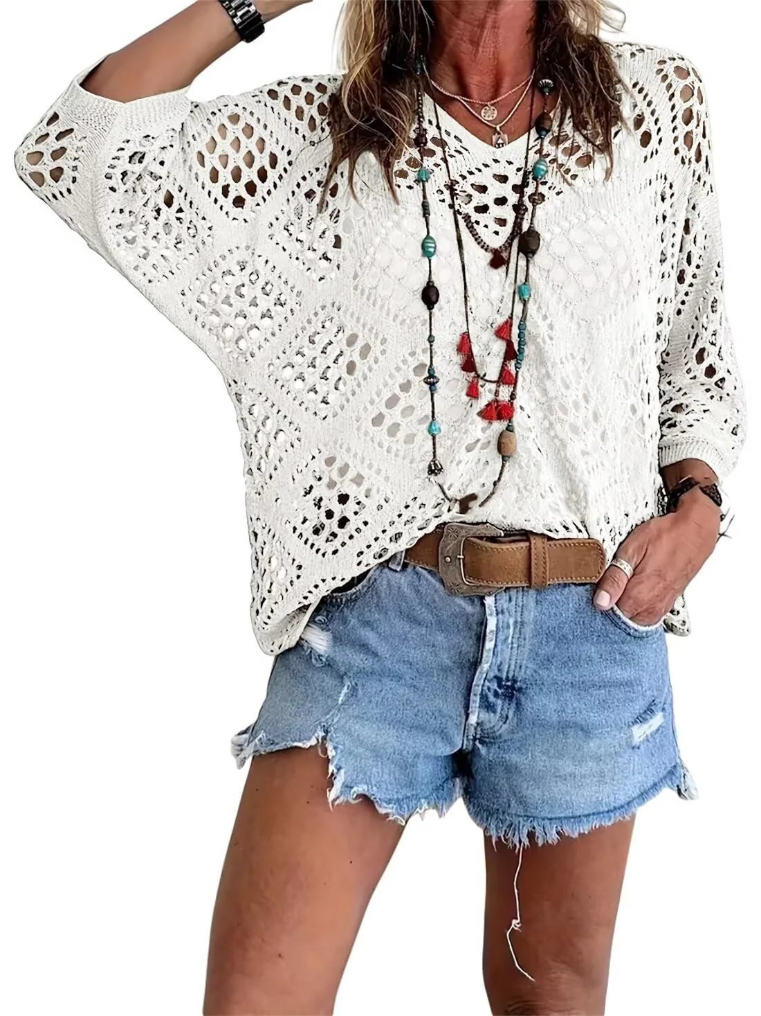 🎁New Arrivals🔥 Handmade Crochet V‐Neck Boho Top | Apricot Summer Essential