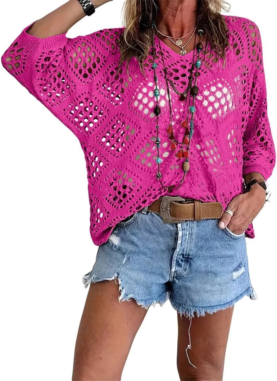 🎁New Arrivals🔥 Handmade Crochet V‐Neck Boho Top | Apricot Summer Essential