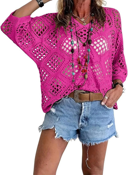 🎁New Arrivals🔥 Handmade Crochet V‐Neck Boho Top | Apricot Summer Essential